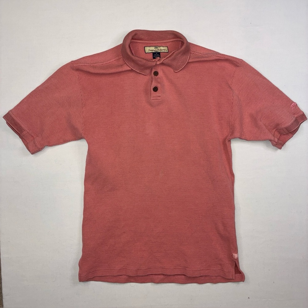 Tommy Bahama Silk Blend Polo Shirt Mens M Coral Textured Knit 70% Silk